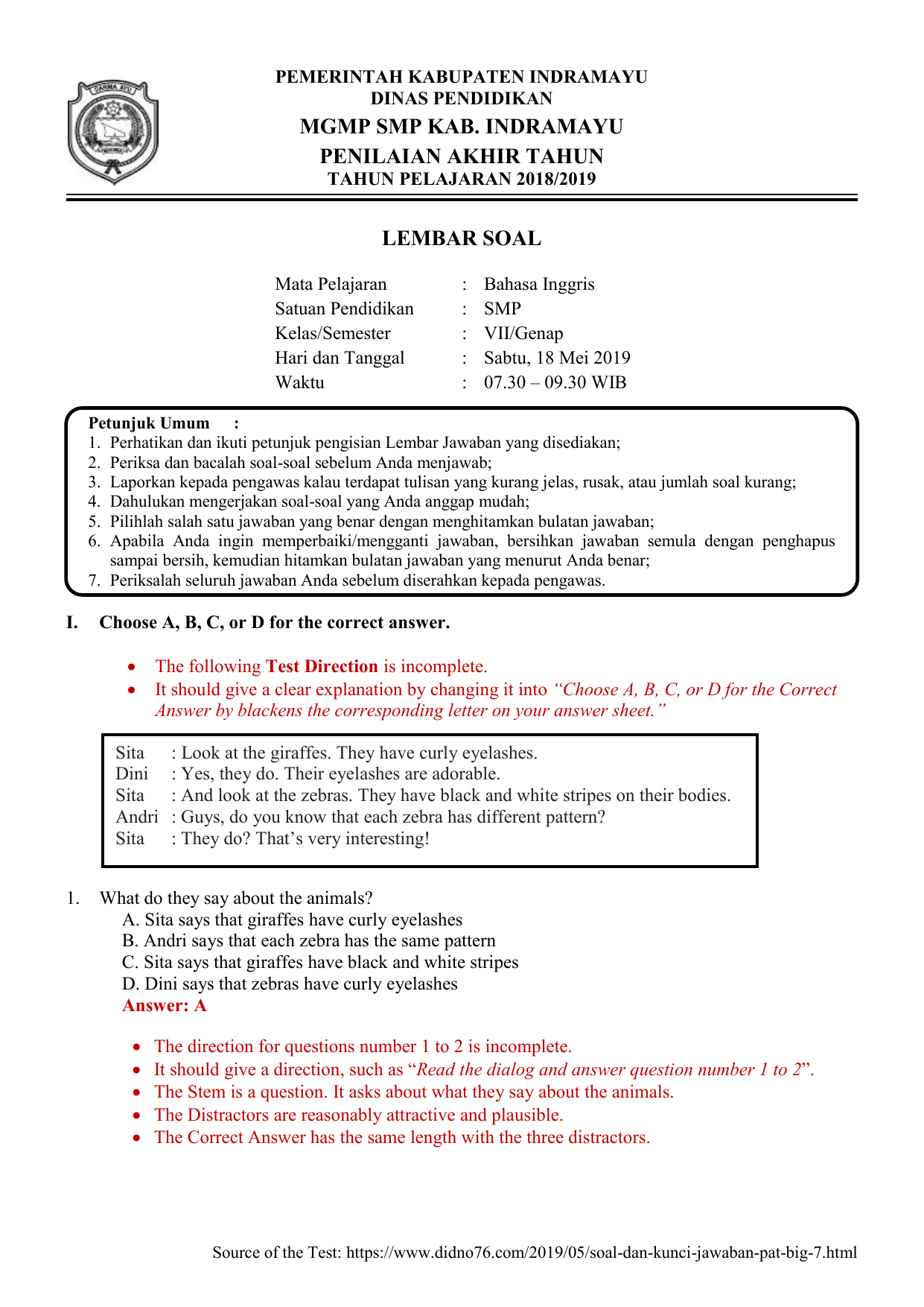 Soal Bahasa Inggris Pilihan Ganda Homecare24 - Free Word Template