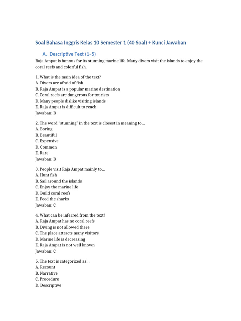 5 Contoh Soal Bahasa Inggris Semester 1&2 Kelas 10 Kurikulum 2013 Bikin Nilai Melonjak