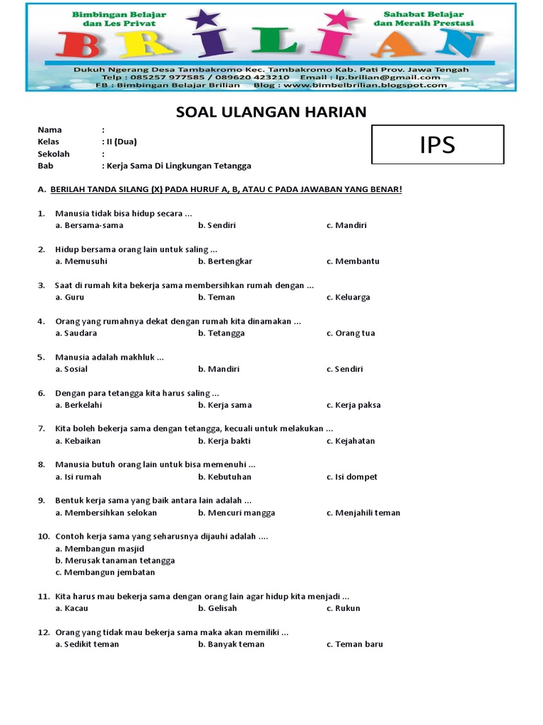 5 Lembar Kerja Soal IPS Kelas 2 Semester 1 Siap Cetak, Wajib Punya!