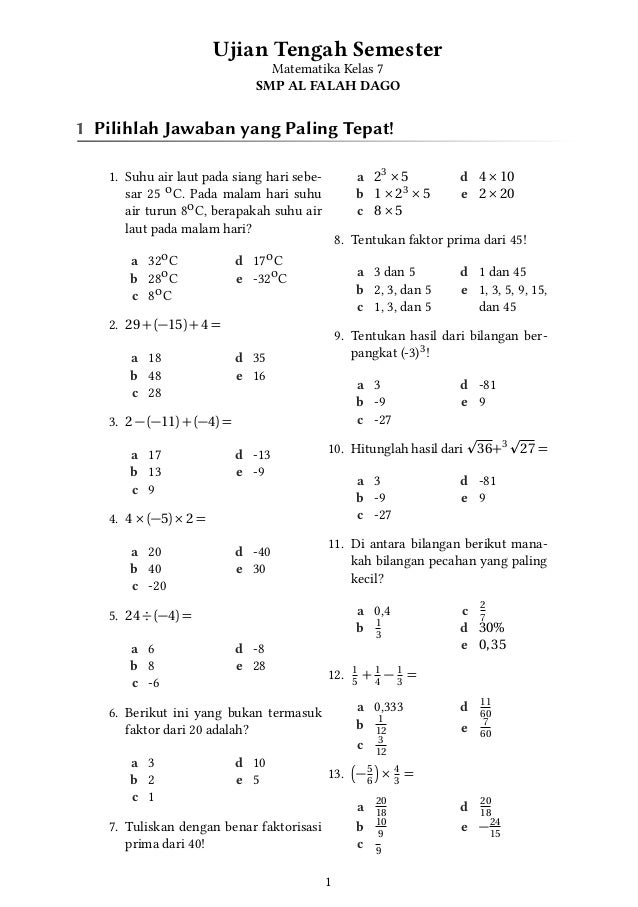 Soal Kelas 7 Matematika Dalchaebi