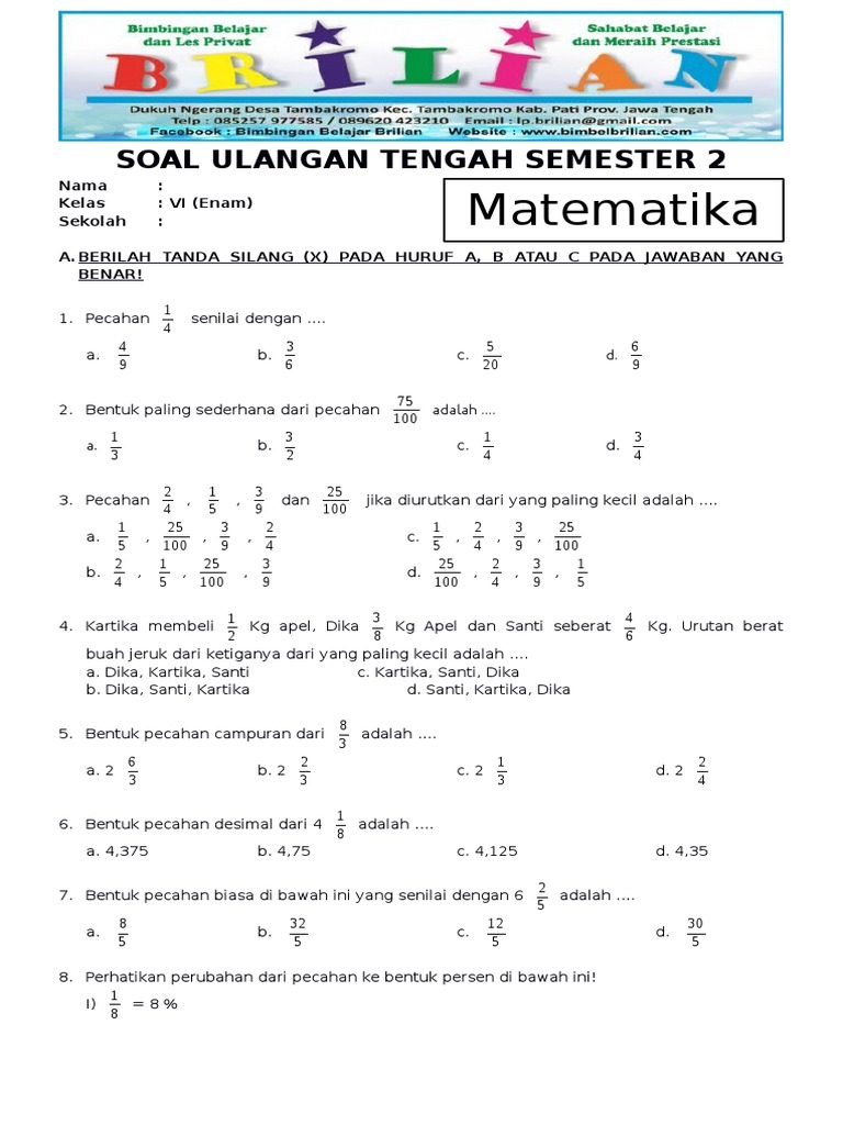 5 Rahasia Nilai Sempurna Soal Kelas 6 Matematika Semester 2 yang Jarang Diketahui Siswa