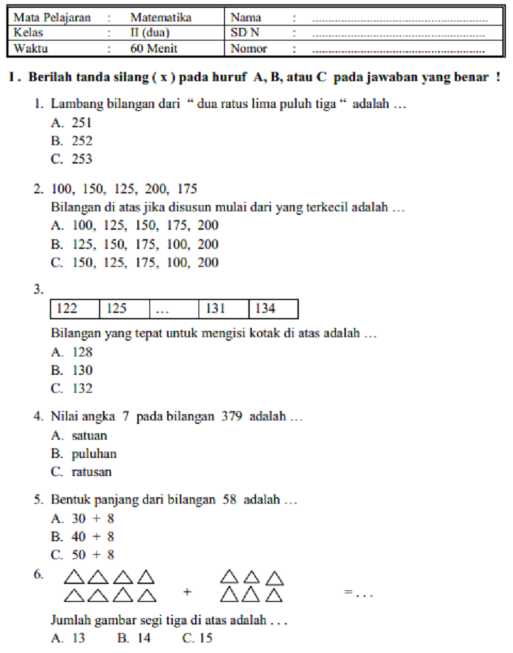 Soal Ujian Semester 2 Kelas 6 Sd Matematika