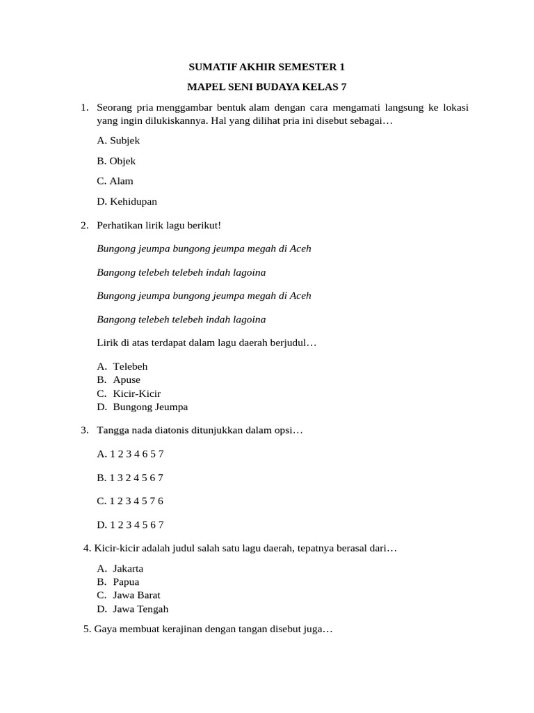 7 Fakta Mengejutkan dari Soal Seni Budaya Kelas 7 Semester 1 yang Jarang Diketahui