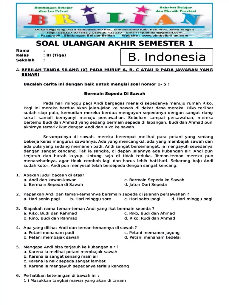 7 Rahasia Nilai Sempurna dengan Latihan Soal Bahasa Indonesia Kelas 3 SD Semester 1 PDF