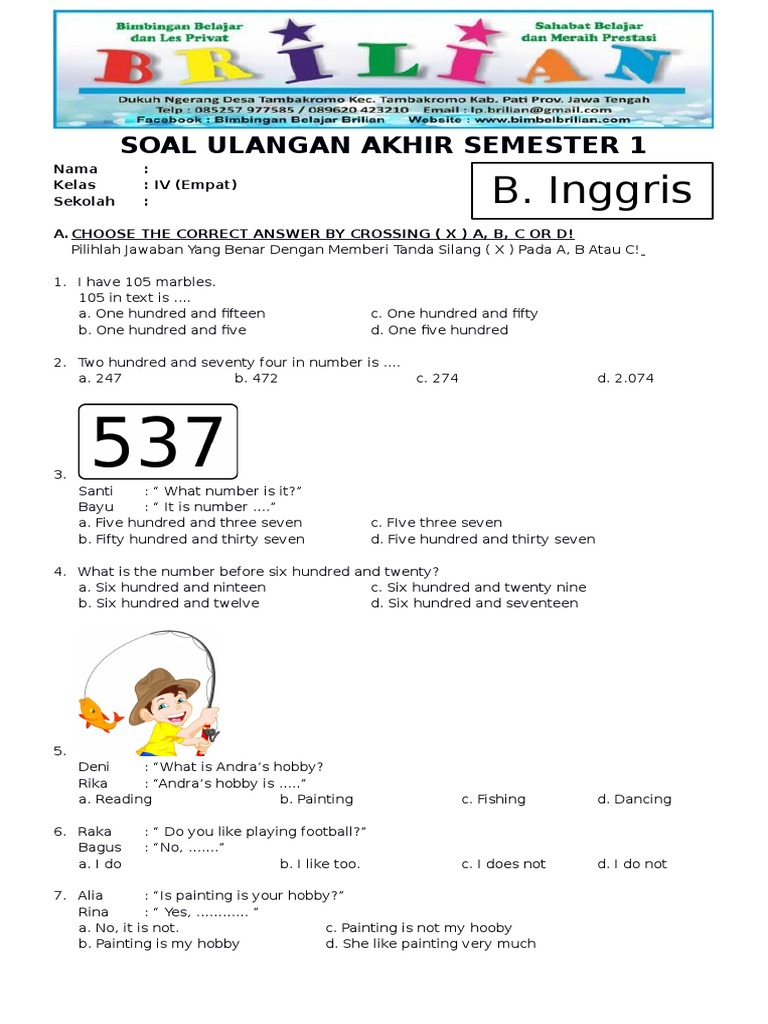 Soal Uas Bahasa Inggris Kelas 4 Semester 2 Dalchaebi