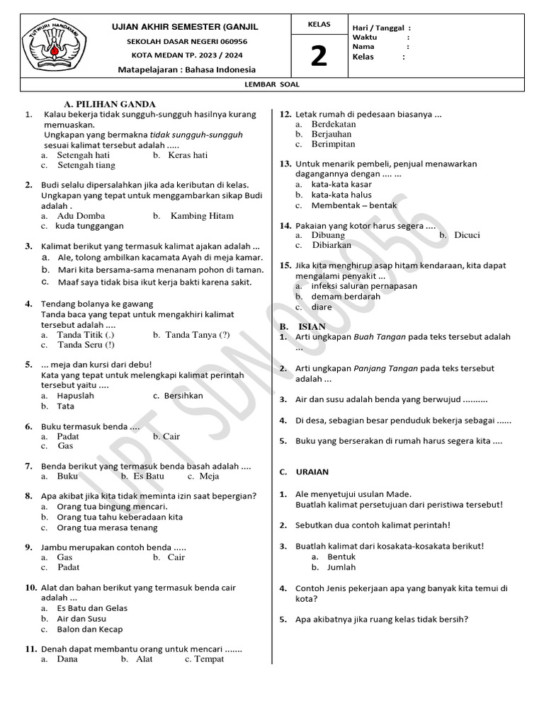 Akhirnya Ada Soal Bahasa Indonesia Kelas 3 SD Semester 2 PDF Siap Cetak