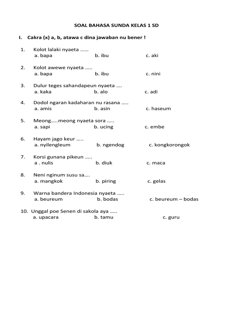 Akhirnya Terungkap! 5 Soal Basa Sunda Kelas 1 Semester 1 yang Jarang Diketahui