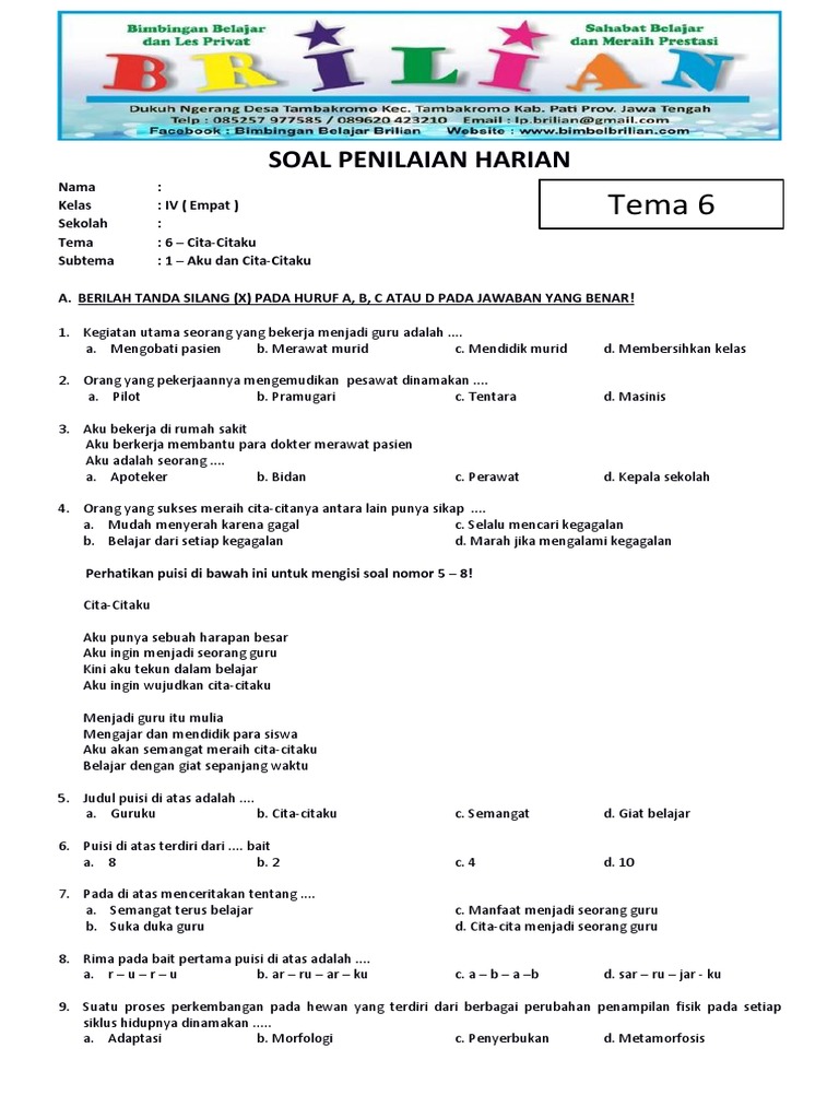 Contoh Soal Kelas 4 Tema 6 Subtema 1 dan 2 Terbaru 2026 Beserta Kunci Jawaban yang Ternyata Banyak Siswa Keliru