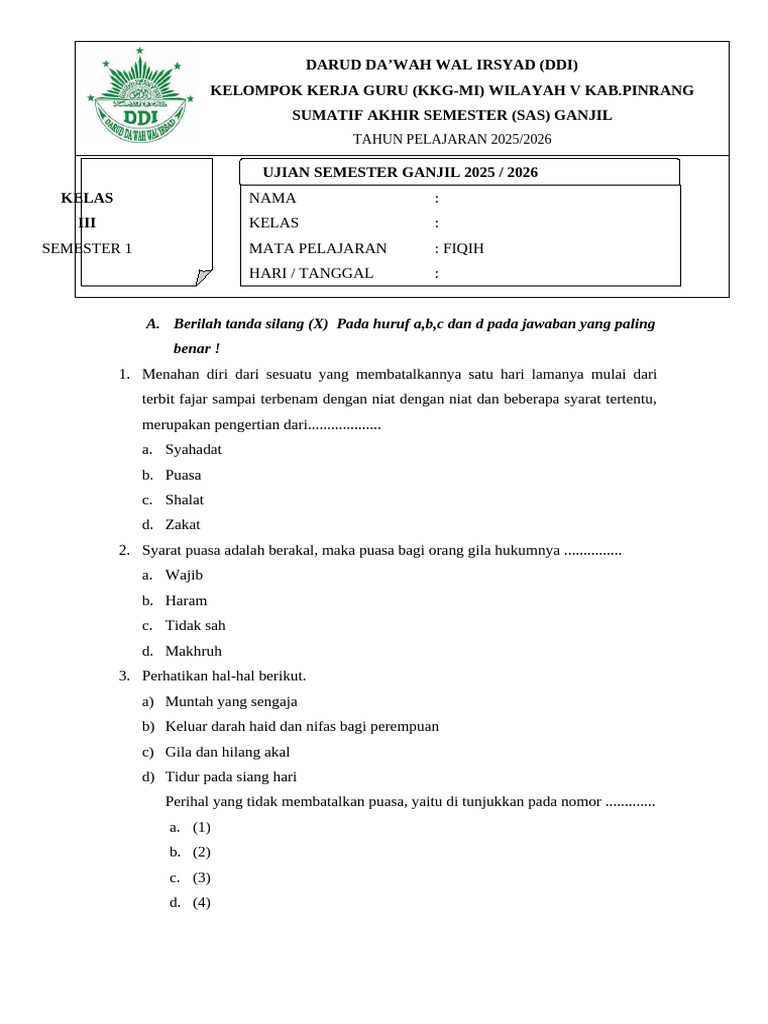 Hanapi Bani Bongkar Soal Fiqih Kelas 4 MI Semester 1: Wajib Tahu Sebelum Ujian!