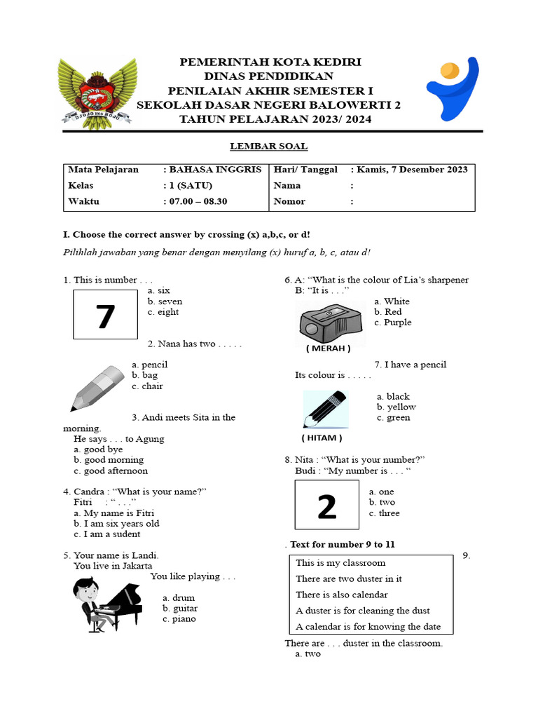 Jangan Sampai Salah Latihan, Ini Contoh Soal Bahasa Inggris Semester 1 Kelas 1 SD yang Wajib Dikuasai Orang Tua