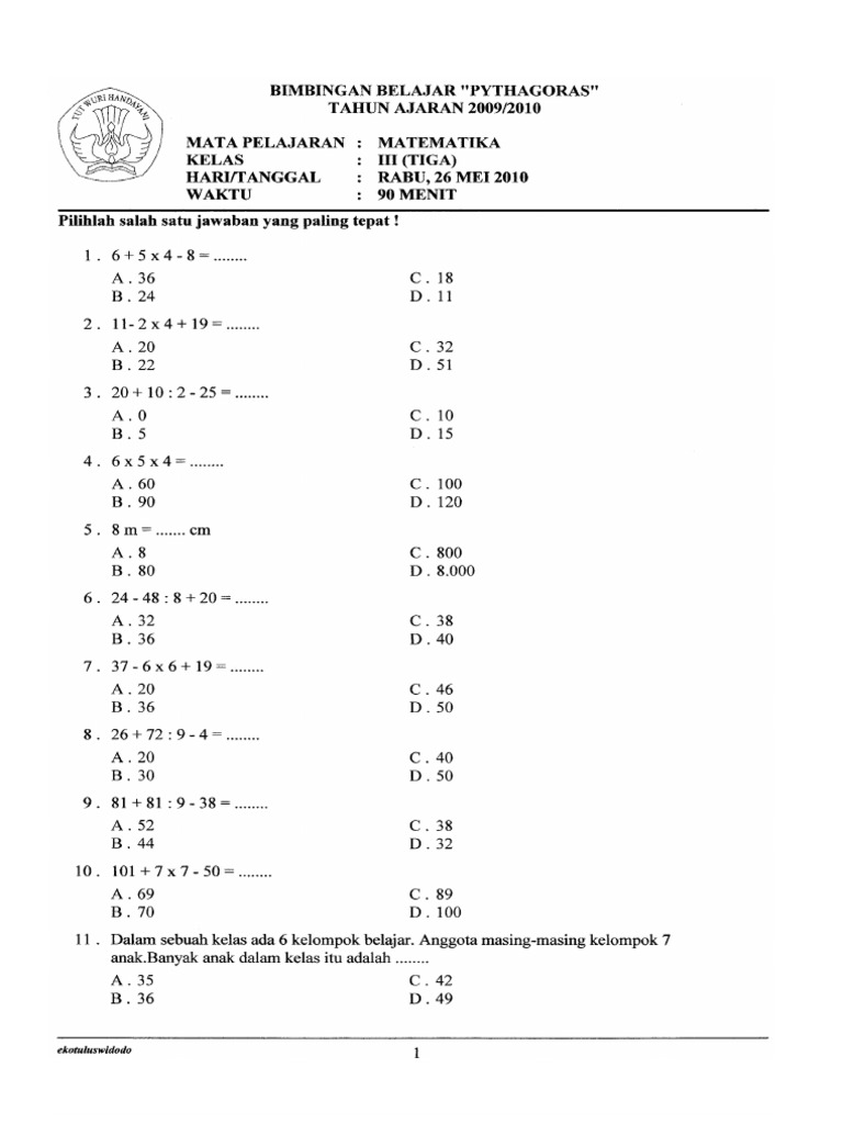 Matematika Kelas 3 Tema 2 - Piffle me
