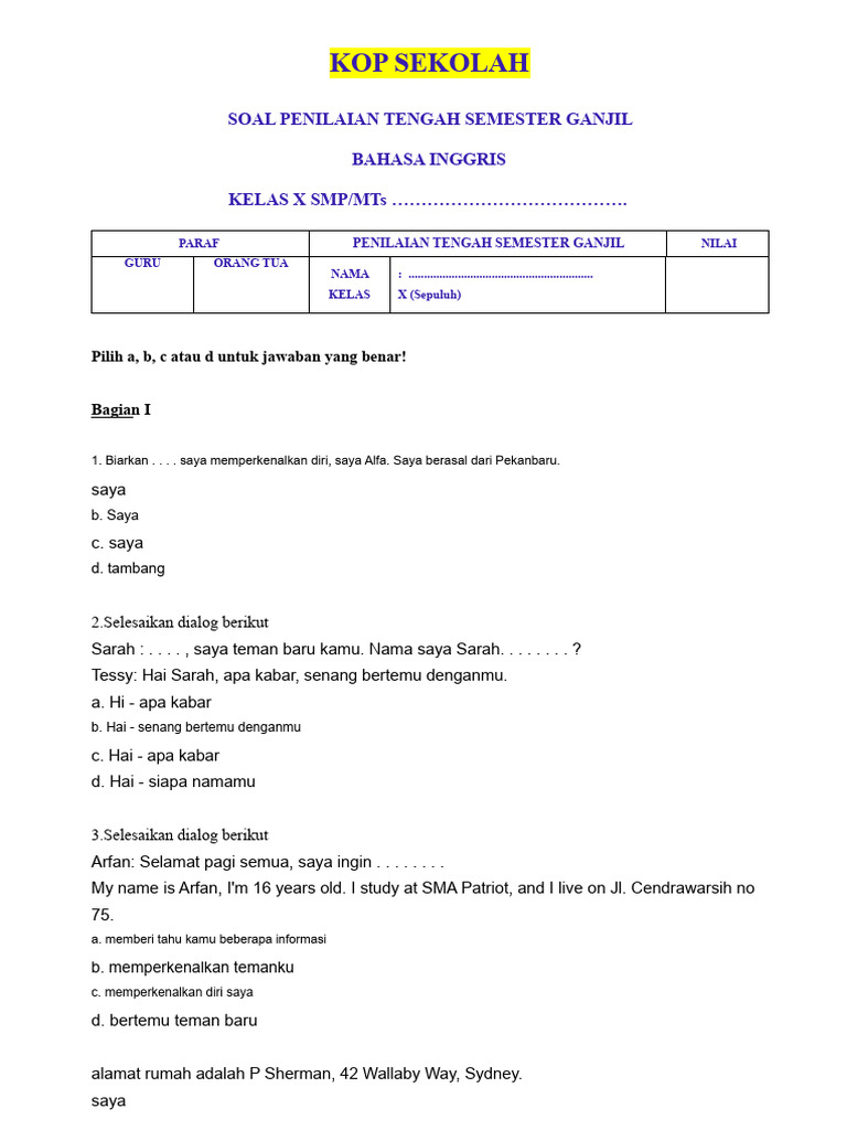 Ternyata Ini 5 Contoh Soal Bahasa Inggris Kelas X Semester 1 yang Sering Muncul di Ujian