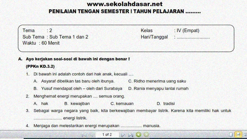 Ternyata Ini Contoh Soal Kelas 4 Semester 1 Tema 2 Pembelajaran 1 yang Sering Muncul di Ujian