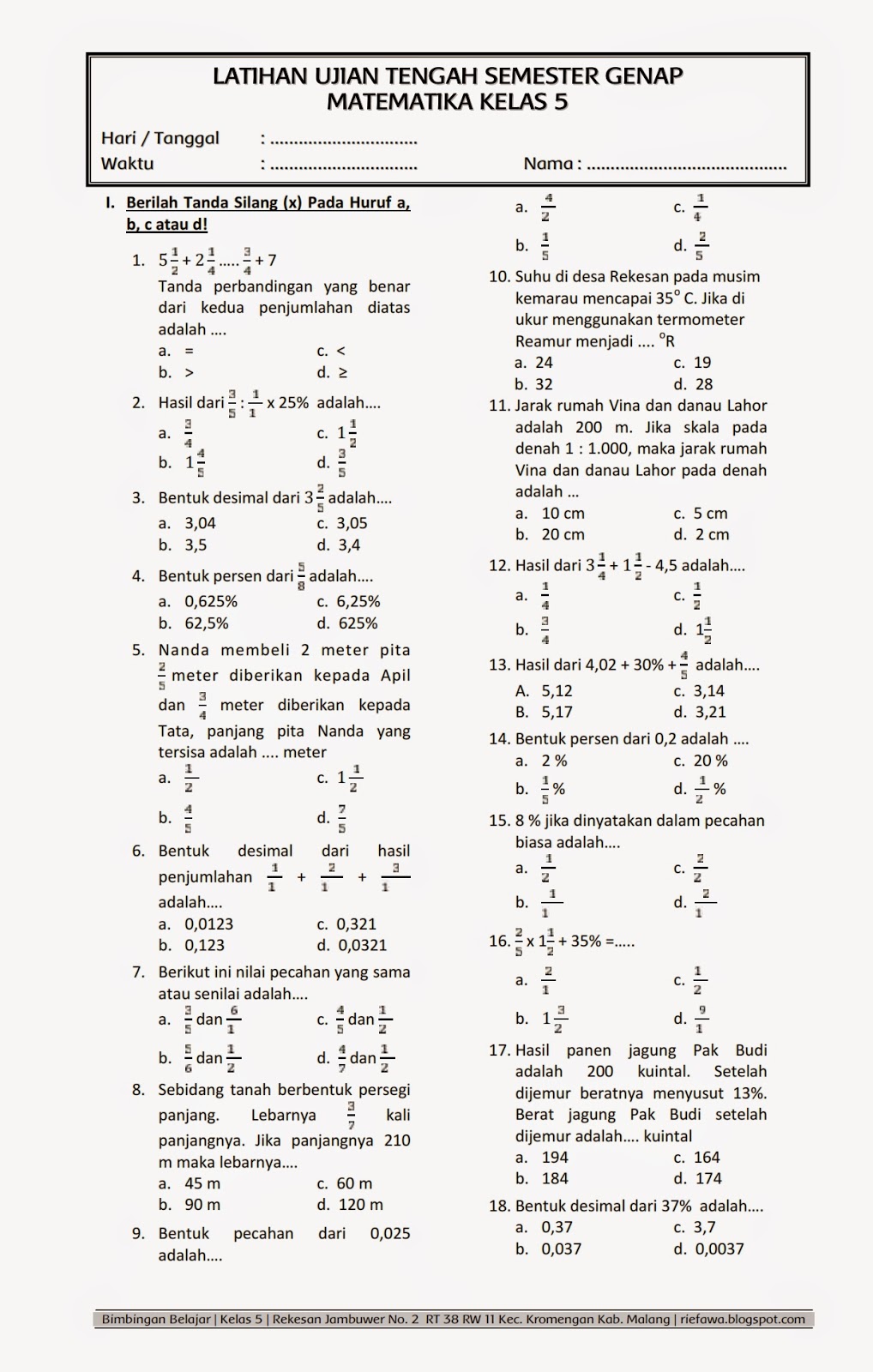 Contoh Soal Bahasa Arab Kelas 8 Semester 2