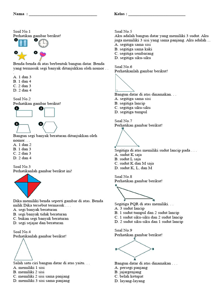 Ternyata Ini Dia Latihan Soal Matematika Kelas 4 Semester 1 Bangun Datar yang Sering Muncul di Ujian