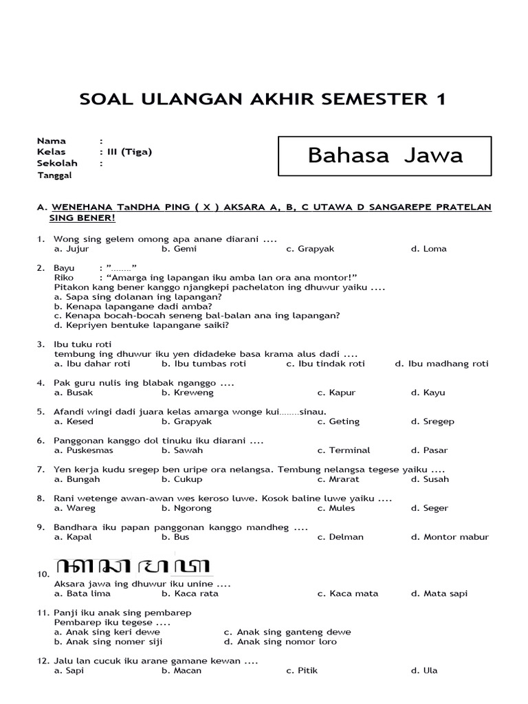 Wajib Tahu 3 Bocoran Soal B.Jawa Kelas 3 SD Semester 2 Dolanan Petak Umpet Terbaru Wajib Tahu 3 Bocoran Soal B.Jawa Kelas 3 SD Semester 2 Dolanan Petak Umpet Terbaru