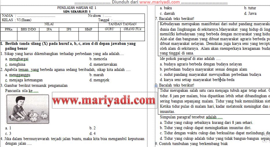 Wajib Tahu Kumpulan soal soal ulangan harian kelas 6 tema 3 revisi 2018 Terbaru