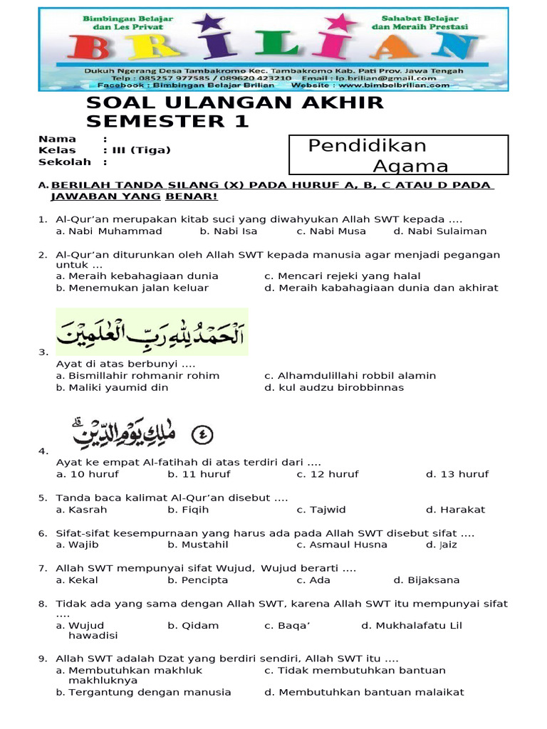 Wajib Tahu Prediksi Soal Soal Ulangan Kenaikan Kelas Agama Kelas 3 Agar Nilai Sempurna