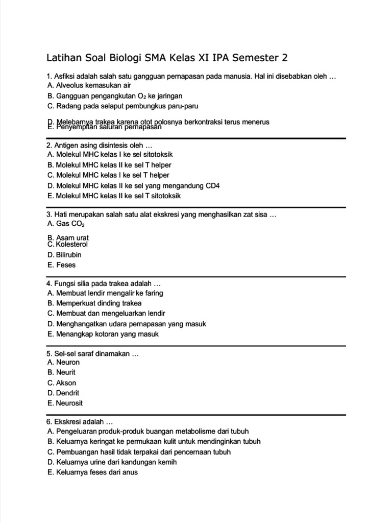 contoh soal biologi kelas 11 semester 2 kurikulum 2013