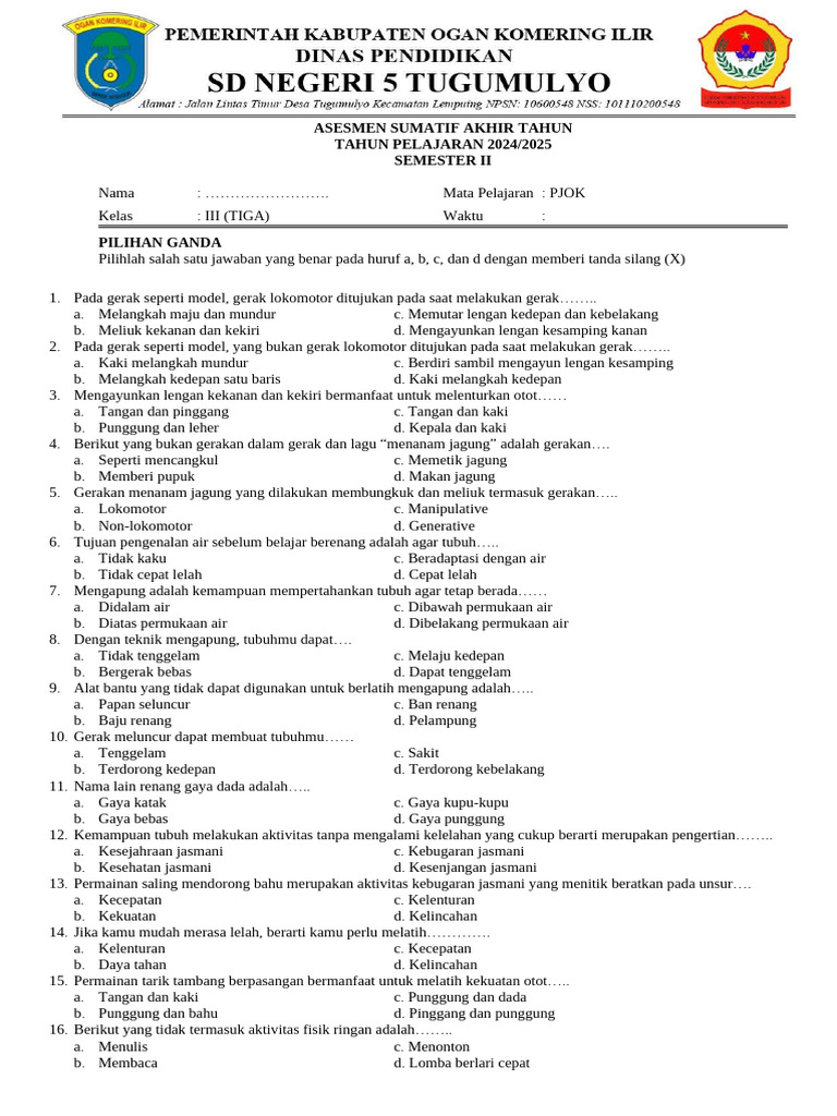 soal gerak lokomotor kelas 3